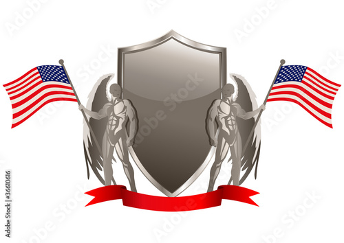 Vector illustration of an emblem with American flag