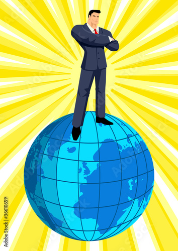 Illustration of a businessman standing on top of the world