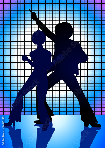 Silhouette Illustration of couple dancing in the 70s
