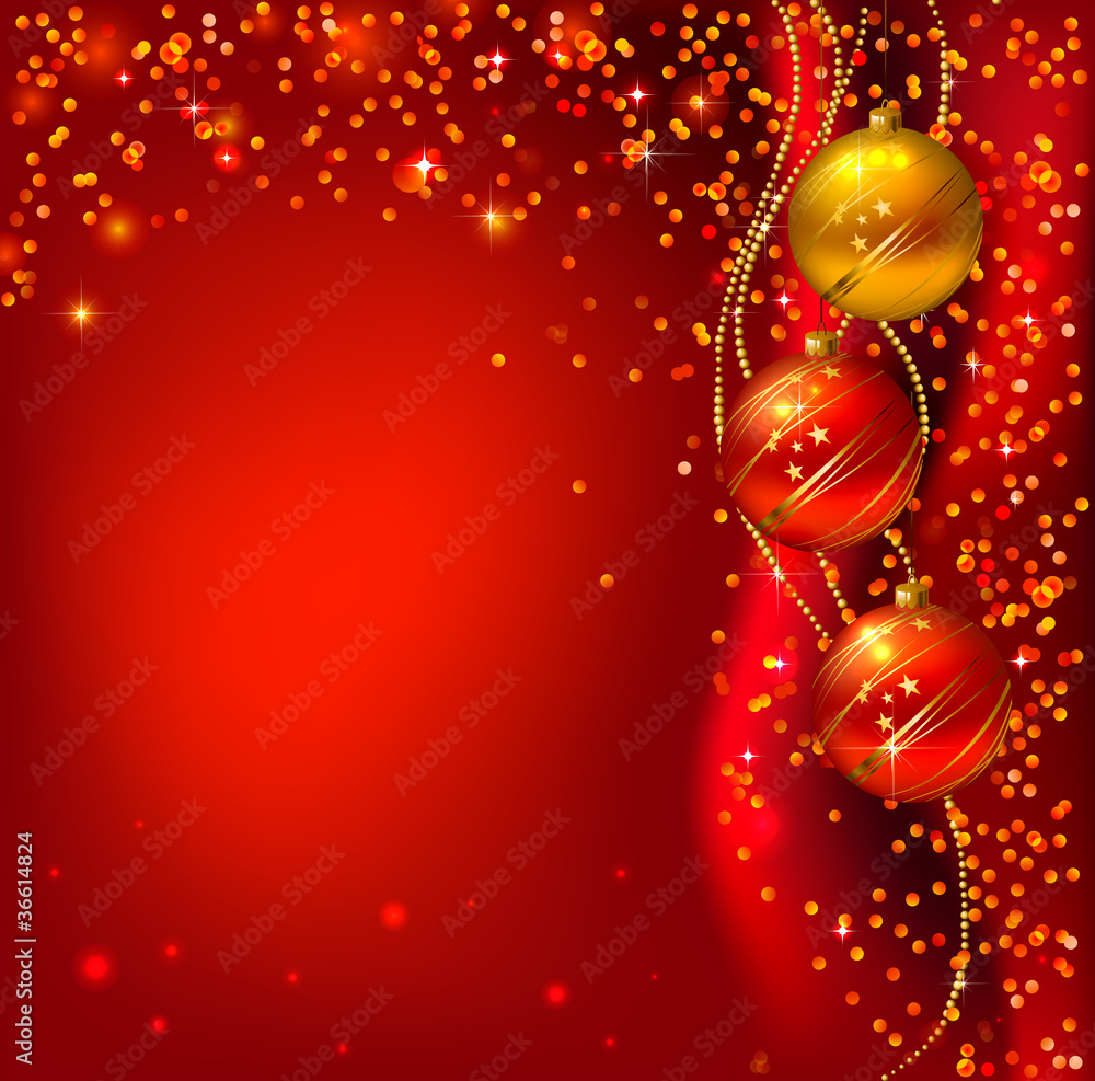 Red background with Christmas balls Red background with Christmas balls