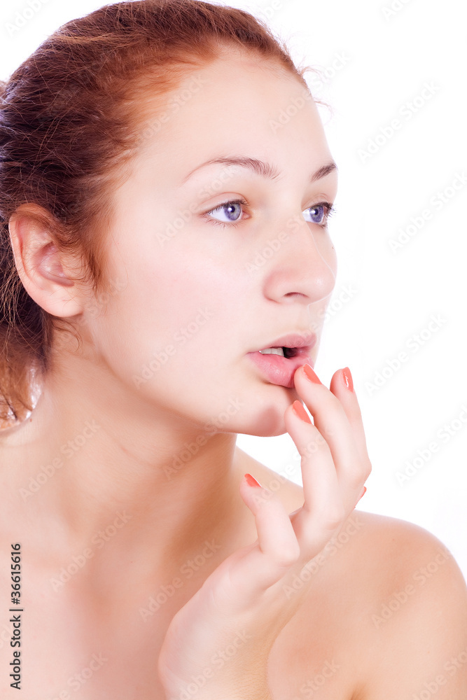 Health & skin care. Lovely woman touching her lips Health & skin care. Lovely woman touching her lips
