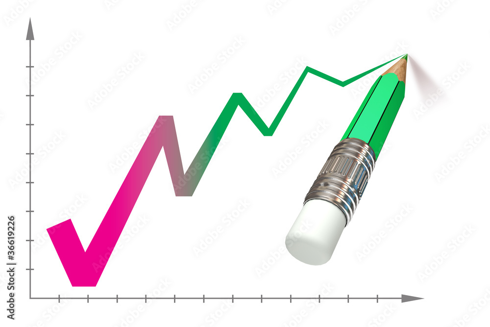 Pencil draws a graph, 3d render Pencil draws a graph, 3d render