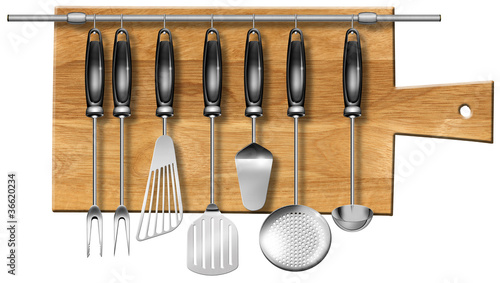 Fotografie Set kitchen utensils on the chopping board