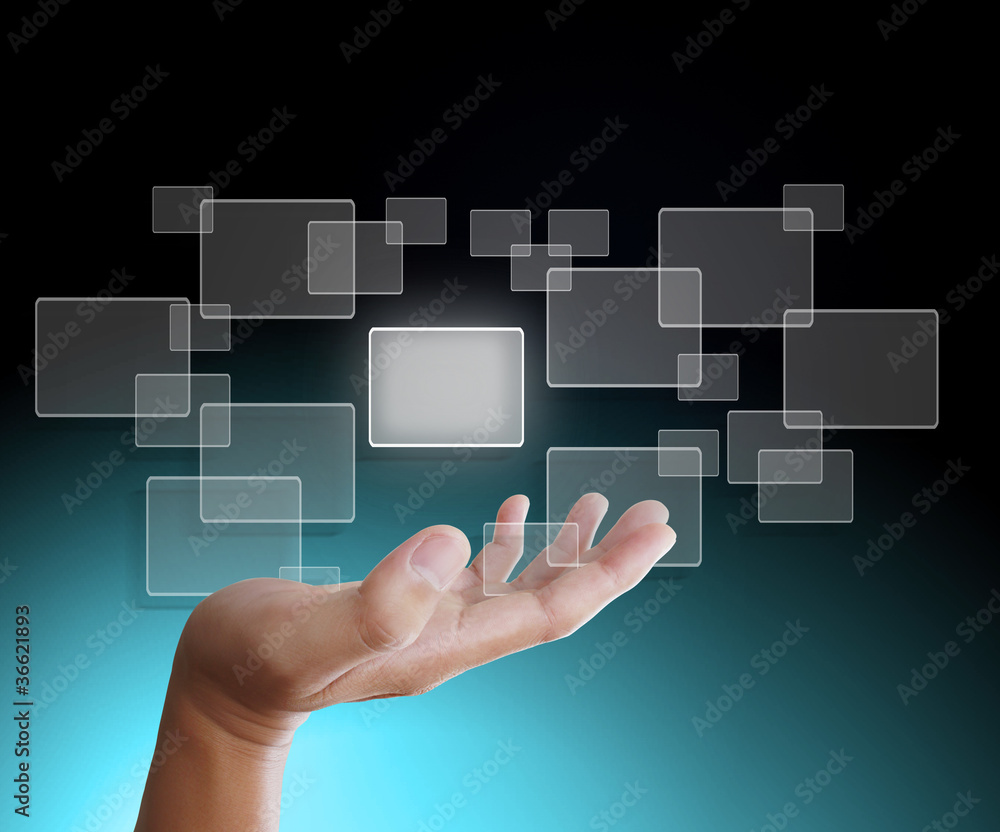 hand pushing on a touch screen interface hand pushing on a touch screen interface