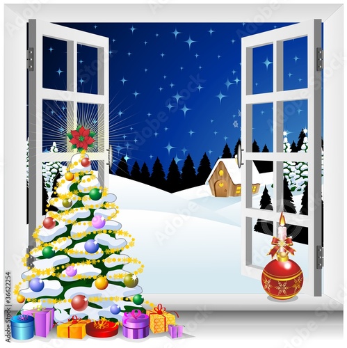 Natale Paesaggio Finestra Aperta-Window on Christmas Landscape