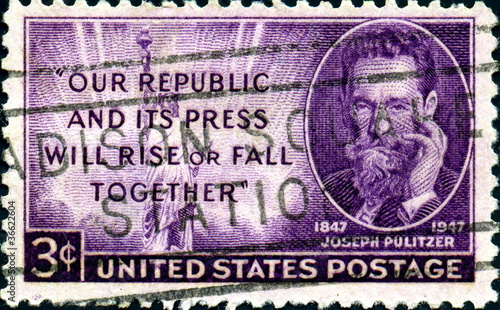 Joseph Pulitzer. 1847. US Postage.