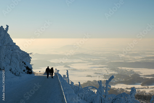 Winter view on a foggy landscape, Jested, Czech Republic