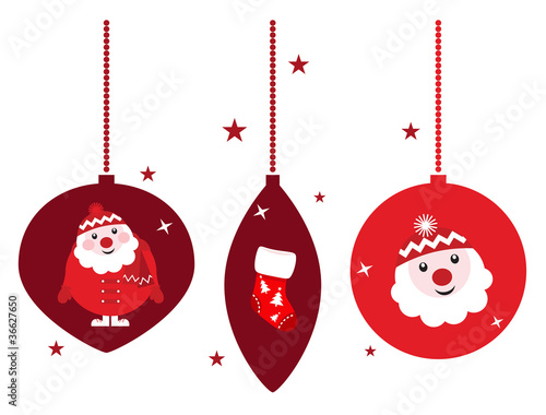 Christmas retro decoration set with Santa, isolated on white..