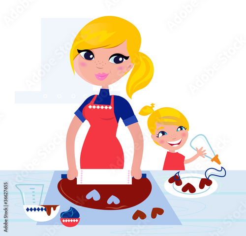 Cute Child helping her Mother with christmas baking..