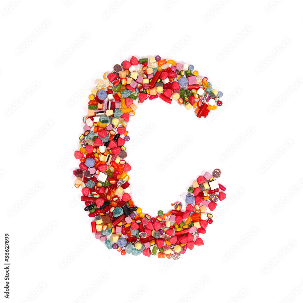 Candy letter on white background