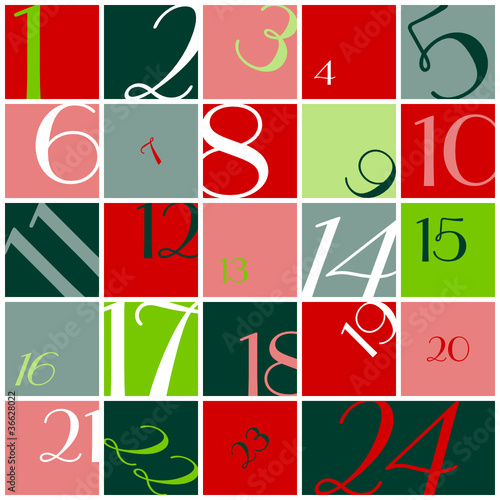 Advent Calendar Numbers Red/Light & Dark Green/White