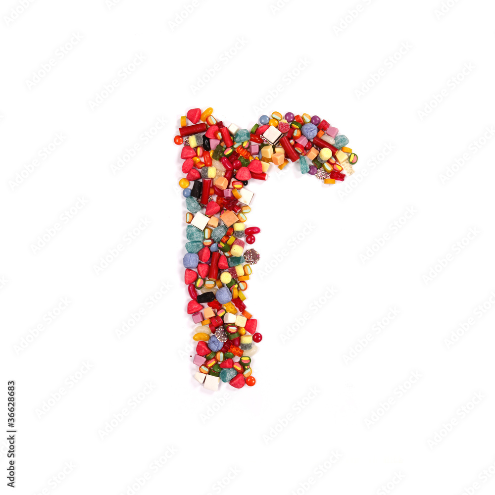 Candy letter on white background