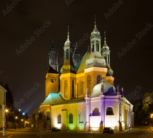 cathedral of Poznan at night, Poland
