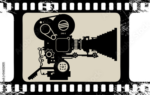 Film cinema camera in film strip frame, vector i