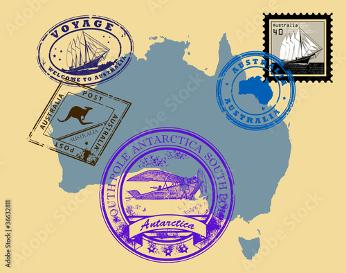 Set of rubber stamps of theme Australia, vector illustration