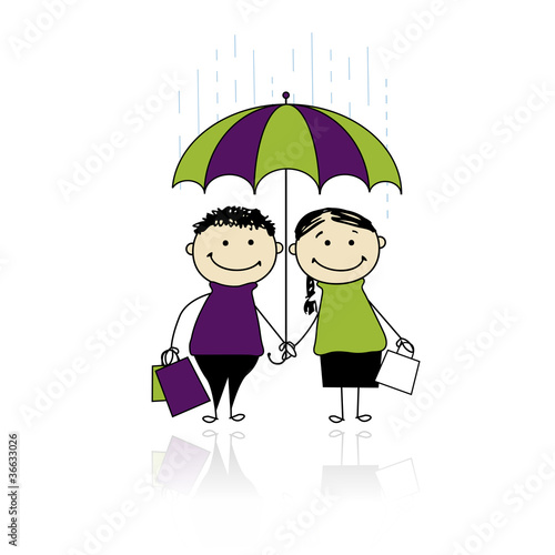 Autumn sale! Family with shopping bags for your design