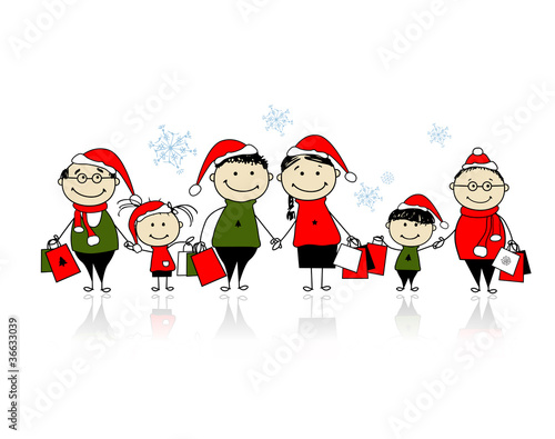 Christmas shopping. Happy family together