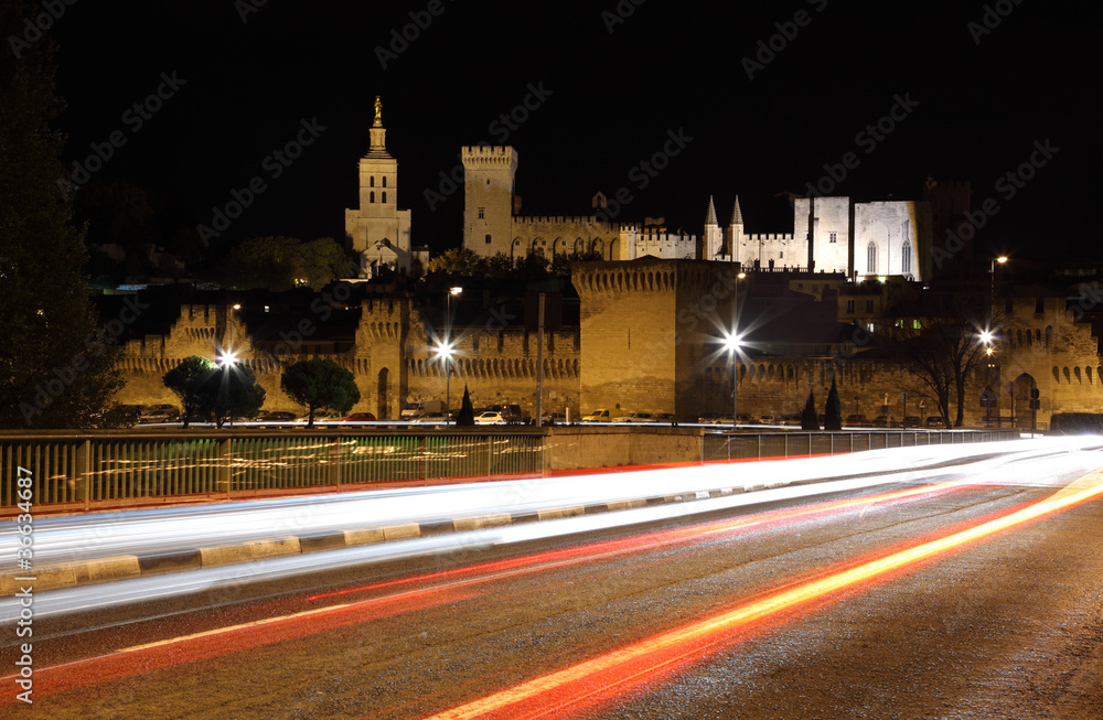 View of Avignon at night, France