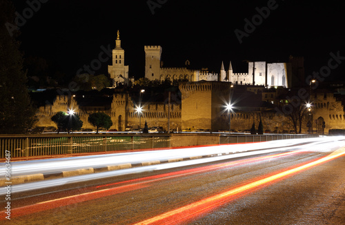 View of Avignon at night, France