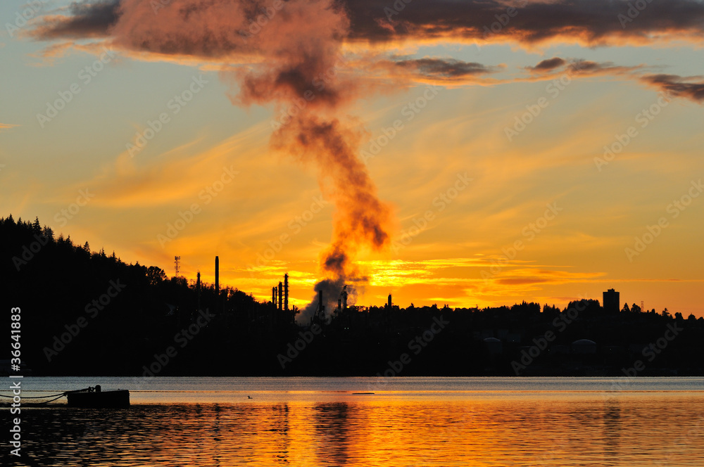 Oil Refinery and sunset