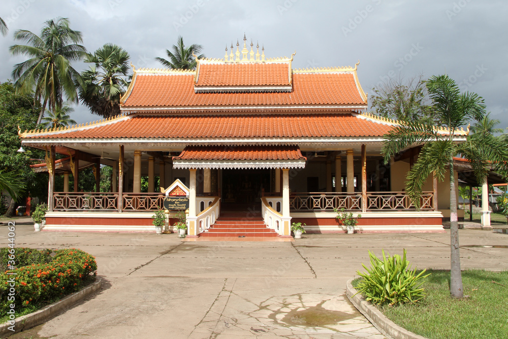 Palm trees and buddhist monastery