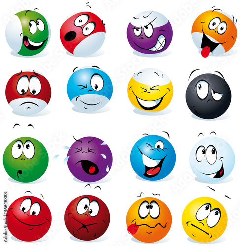 billiard balls with many expressions