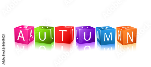 colorful cubes composed in word autumn