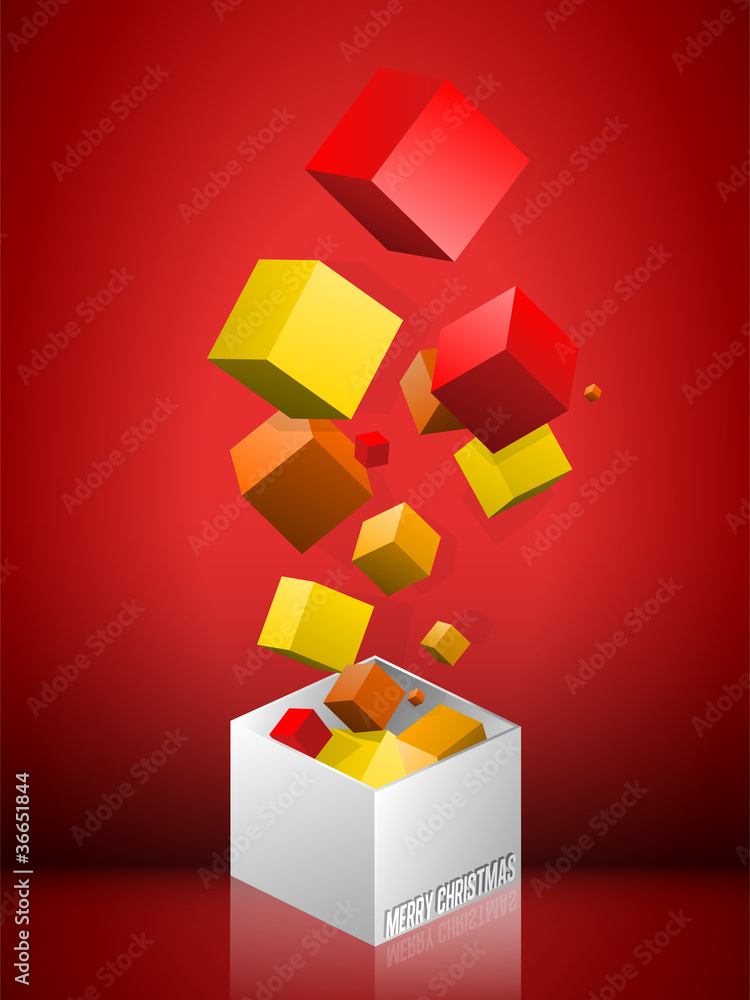 Obraz premium Merry Christmas Gif Box on red Background