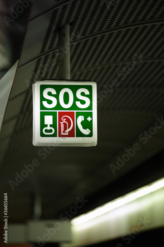 SOS sign at train station