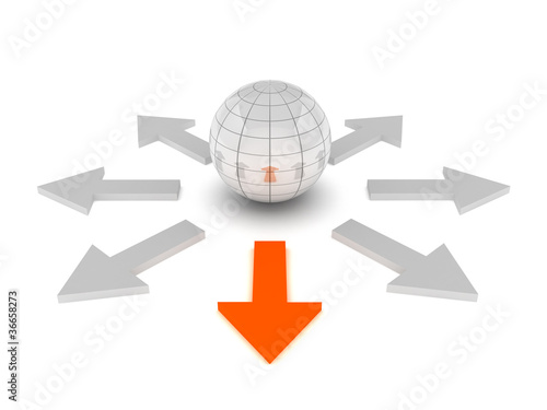 One way - 3d ball and arrows