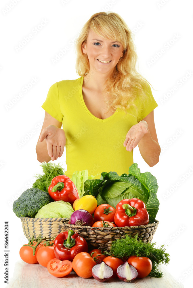 Young woman with groceries isolated on white Young woman with groceries isolated on white
