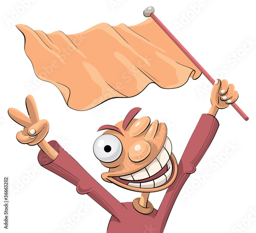 Excited sports fan with a flag