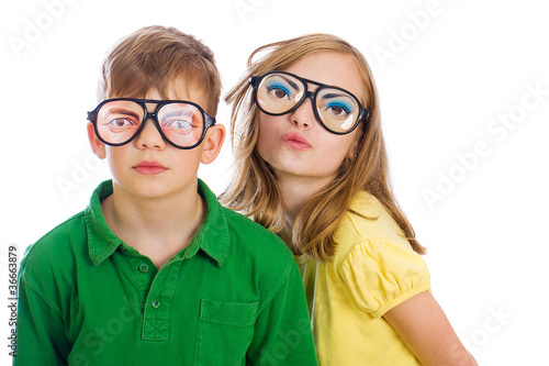 Funny children with weird glasses