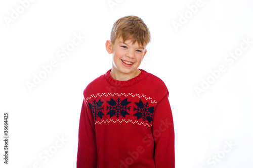 cute young boy in a red sweater photo