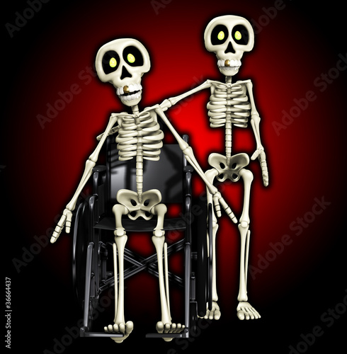 Skeleton Helping A Disabled Skeleton