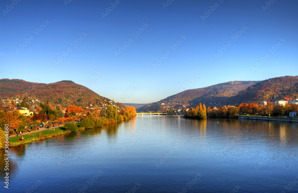 Autumn in old town, castle and city bridge in Heidelberg