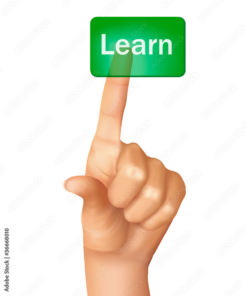 A finger pushing learn button. Vector illustration. A finger pushing learn button. Vector illustration.