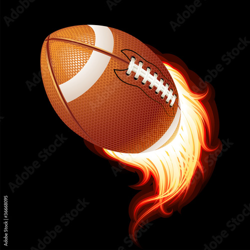 Vector flying flaming American football ball