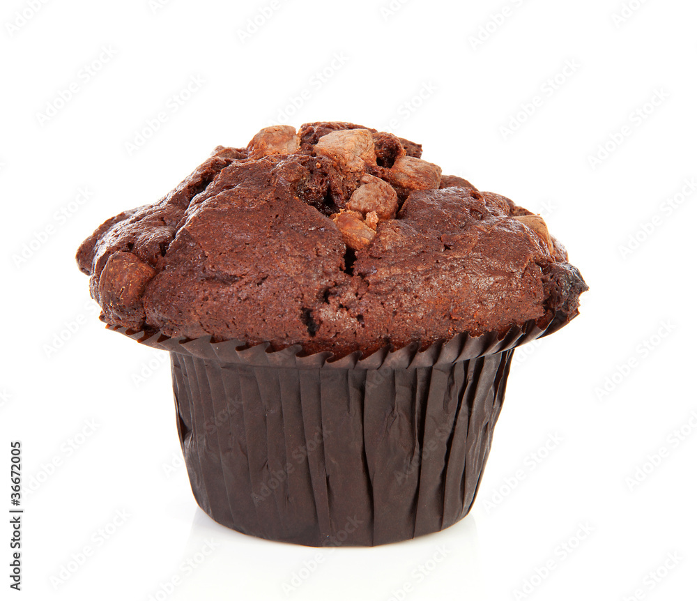 one Big chocolate cupcake isolated on white background one Big chocolate cupcake isolated on white background