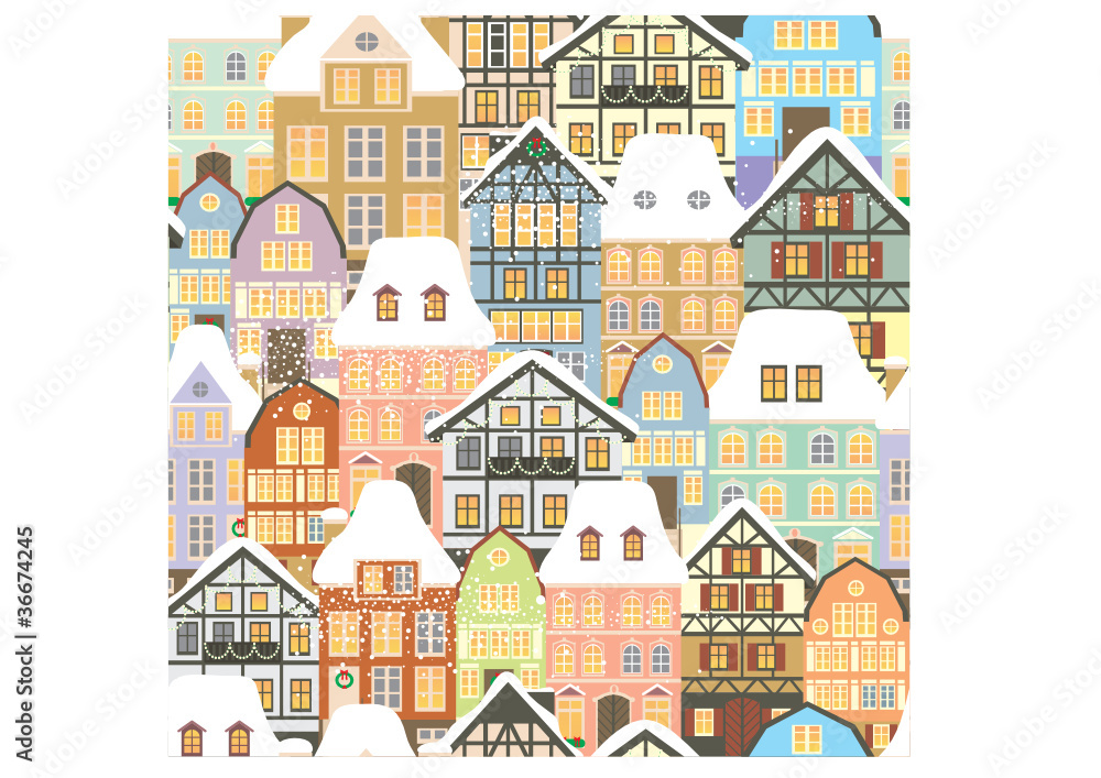 Old houses seamless pattern