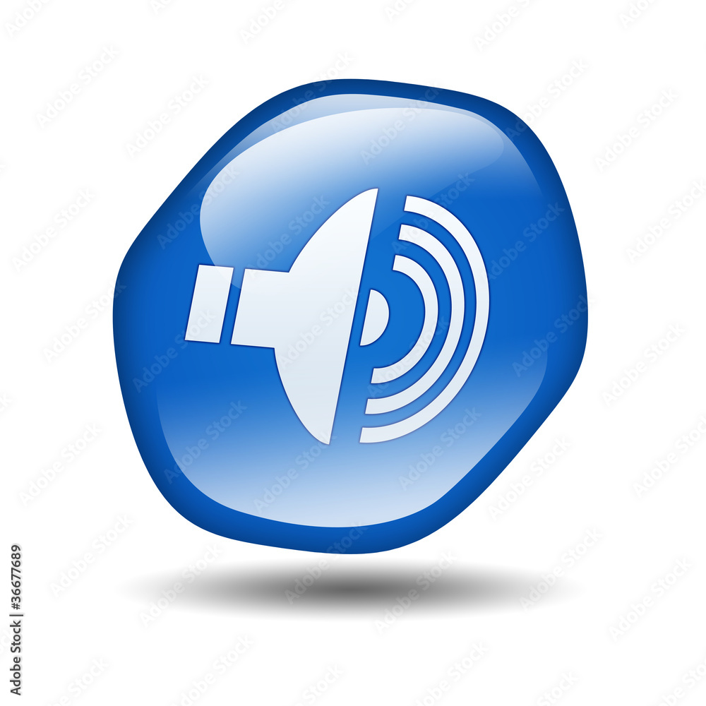 Boton brillante azul hexagonal simbolo sonido