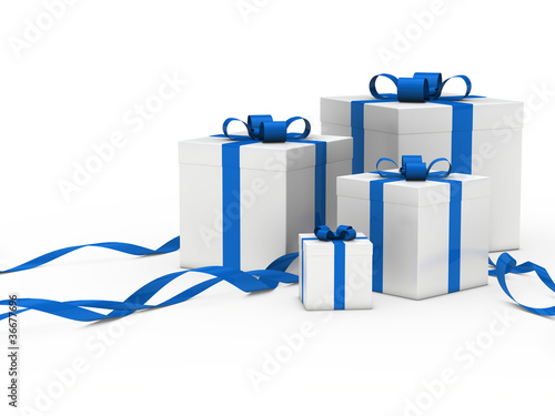 gift box white blue ribbon