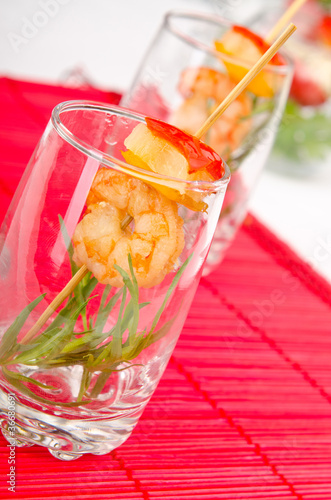 Glasses with king prawns
