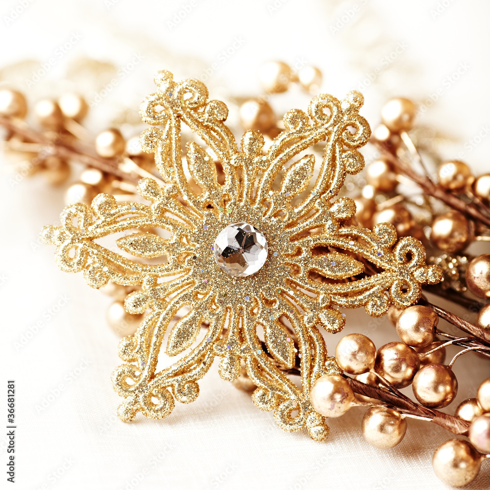 Golden christmas decoration closeup Golden christmas decoration closeup