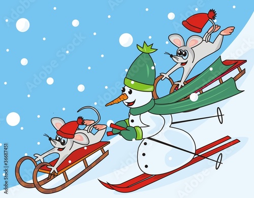 snowman and mice