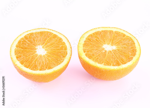 Orange cut in half on a white background