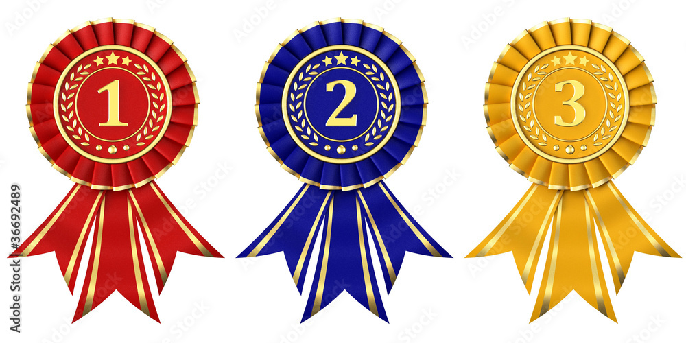 Ribbon awards for first, second and third place - obrazy, fototapety, plakaty 