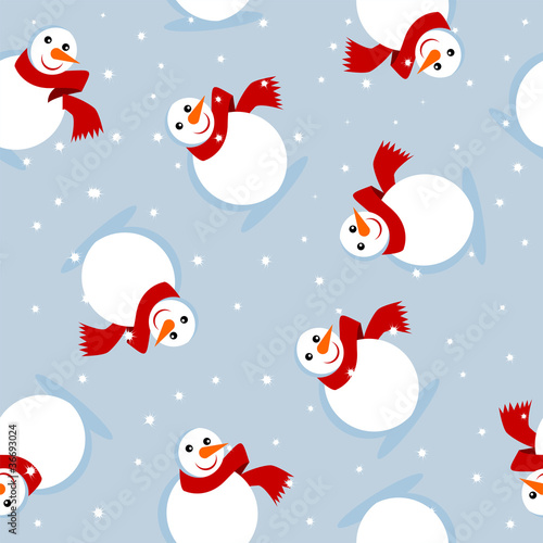 Snowman with red scarf Christmas square background