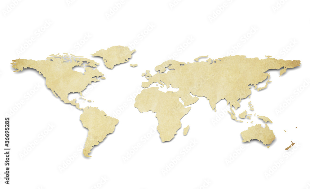 World Map. Paper Shape, Grunge.
