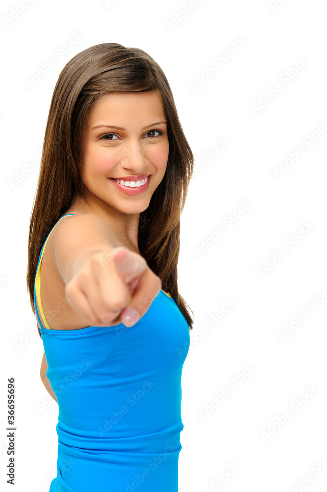 gorgeous girl points towards camera gorgeous girl points towards camera